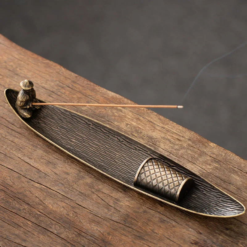 Japanese-Style Metal Boat Incense Stick Holder for Living Room or Study