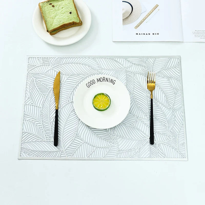 Leaf Cutout PVC Placemats – Set of 1, 2, 4, or 6 (Gold or Silver)