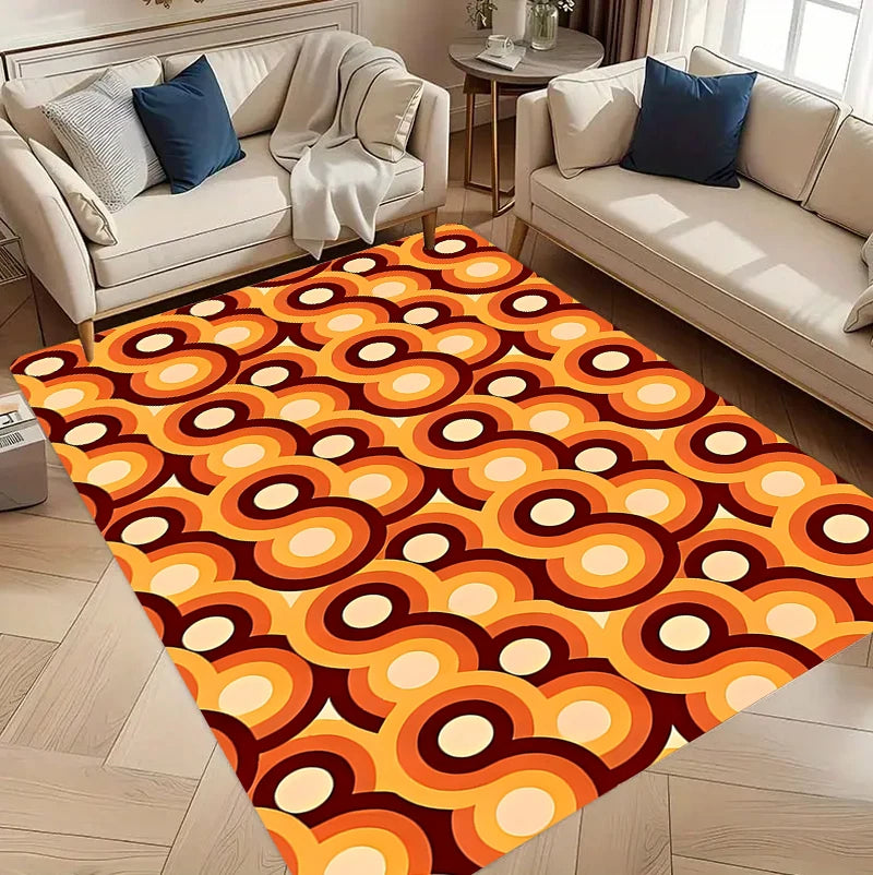 Groovy Retro Geometric Area Rug – Non-Slip 100% Polyester Mat for Living Room, Bedroom, or Entryway