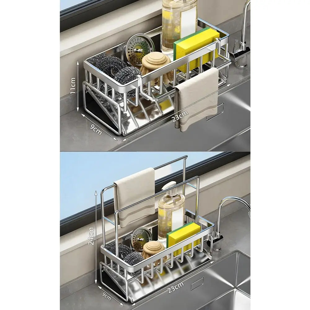 Stainless Steel Sink Drying Rack with Removable Cloth Rod for Kitchen Countertop Organization
