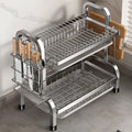 Compact 2-Tier Metal Dish Drying Rack with Utensil and Board Holder
