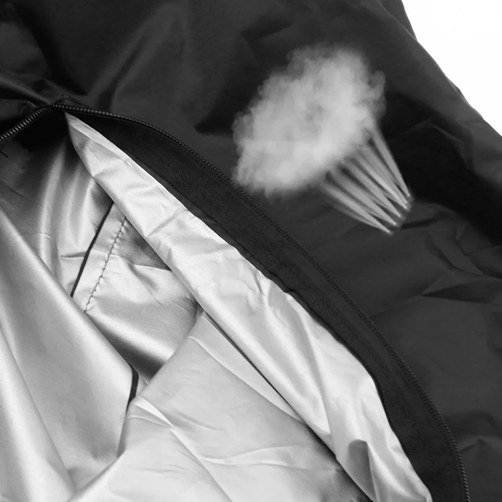 Close-up of silver-lined interior inside the Oxford storage bag, showing zipper opening