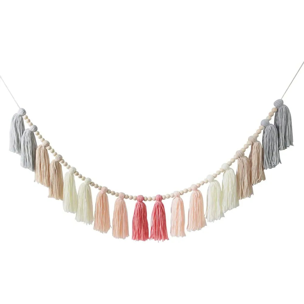 Willow Beaded Boho Tassel Garland – Soft Textile Wall Hanging