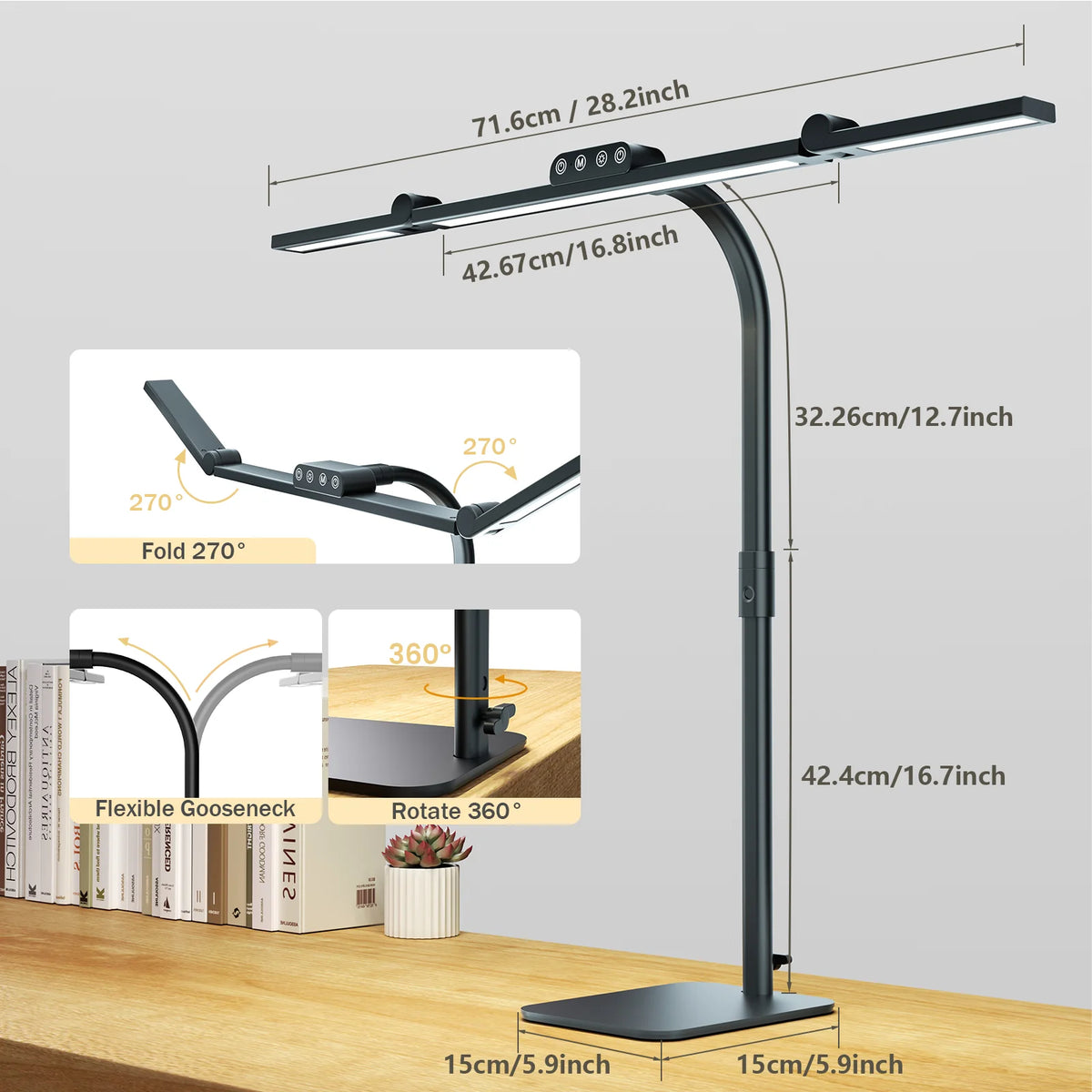 Ultra-Bright LED Clamp Desk Lamp with Rotating Arms for Home Office & Workstations