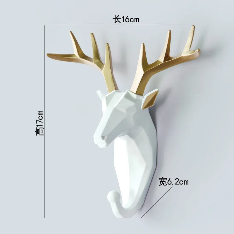 Low-Poly Animal Head Resin Wall Hook – Deer, Elephant, Rhino, or Unicorn Shape for Entryway, Bedroom, or Kids Room