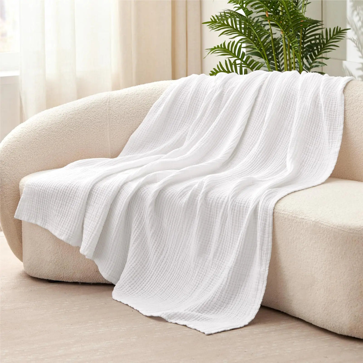 Lightweight 100% Cotton Gauze Bed Blanket – Soft, Breathable Layer for Cozy Bedrooms & Living Rooms