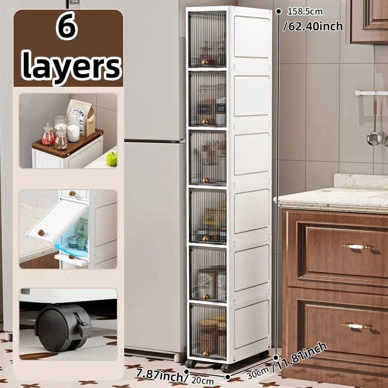 Slim Rolling Cabinet with Doors – 20cm Wide Storage for Kitchen or Bedroom