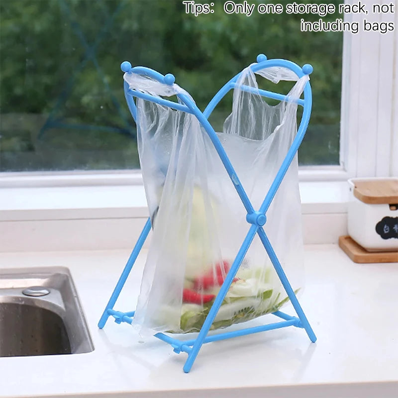 Foldable Plastic Trash Bag Holder Stand for Kitchen Counter & Small-Space Waste Sorting