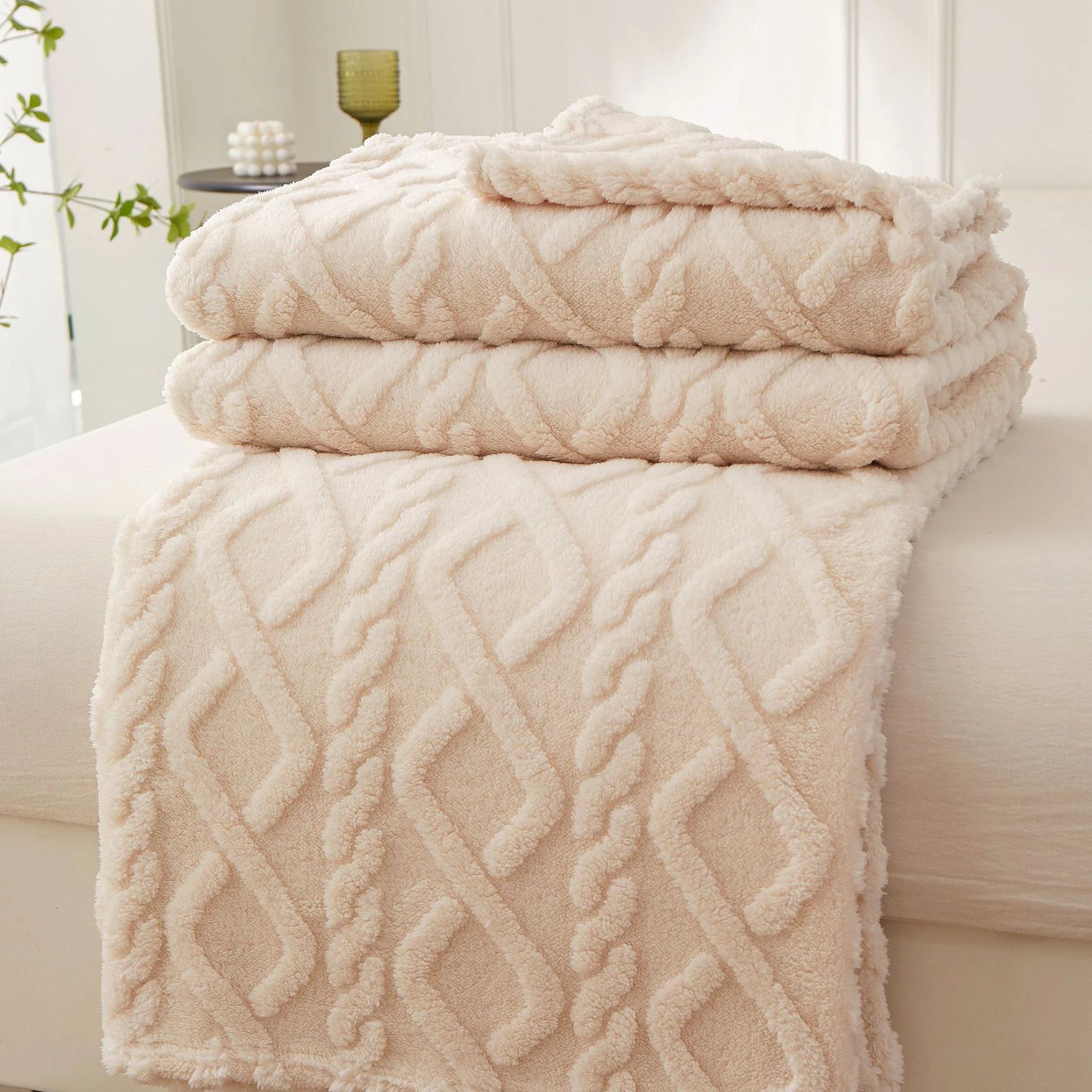 Braided Sherpa Fleece Throw Blanket for Bed or Sofa