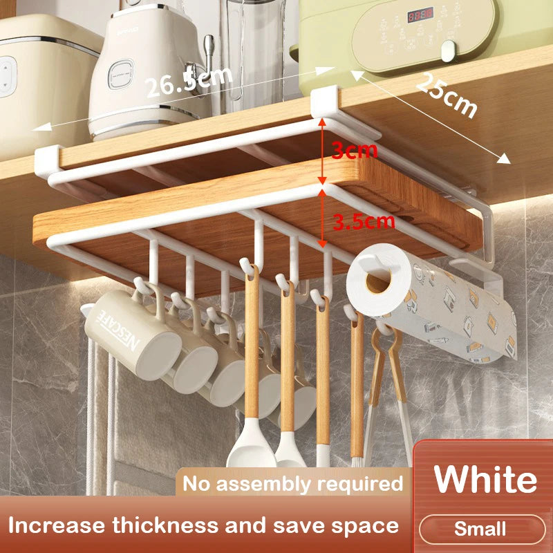 Under Cabinet Metal Storage Rack with Hooks for Kitchen Organization