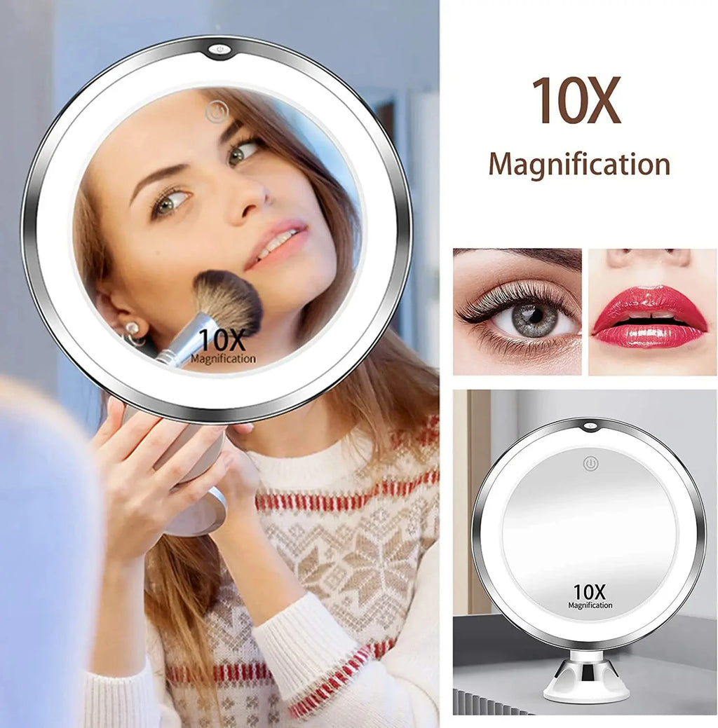 10x Magnifying LED Vanity Mirror with Suction Base for Bathroom or Bedroom Makeup