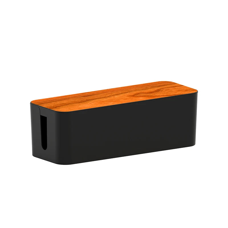 Cable Management Box with Wood Grain Lid – Home & Office Cord Organizer
