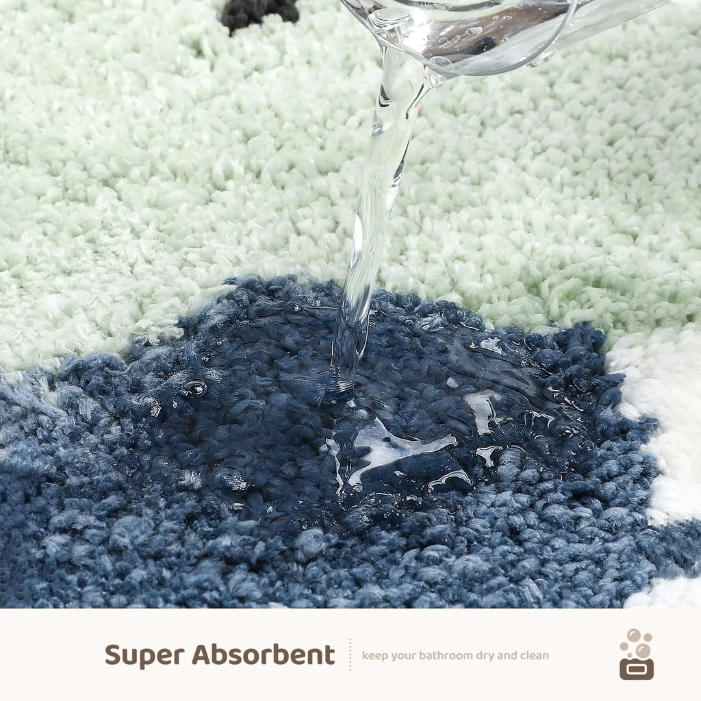 pouring water onto absorbent animal bath rug surface