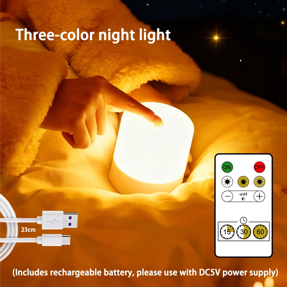 Dimmable Touch LED Night Light – Rechargeable or Plug-In Bedside Lamp