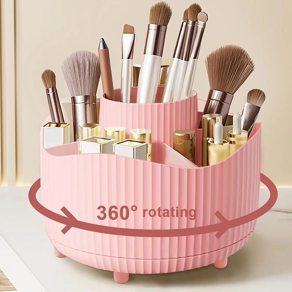 Rotating Makeup Organizer with Compartments for Vanity or Desk