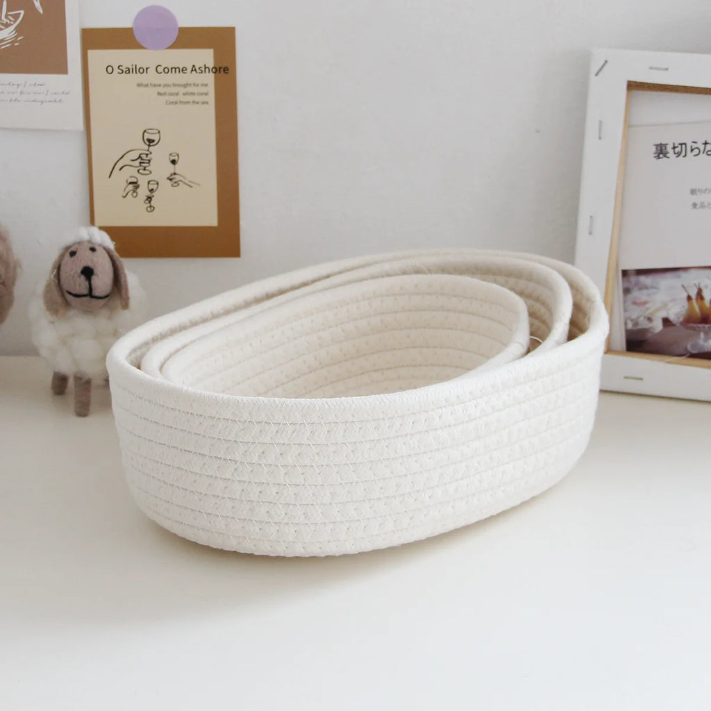 Cotton Rope Oval Storage Baskets for Desk, Dresser & Kids Room Organization