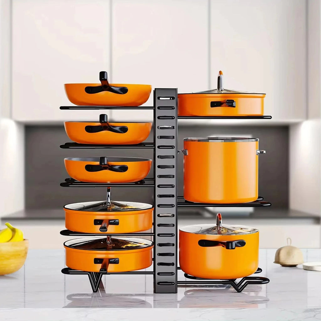 8-Tier Adjustable Pot & Pan Organizer Rack for Kitchen Cabinets