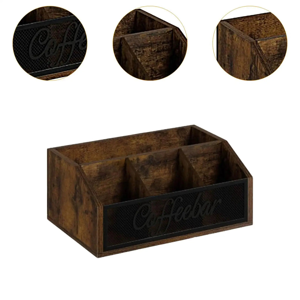 Wood & Metal Coffee Station Organizer with Compartments