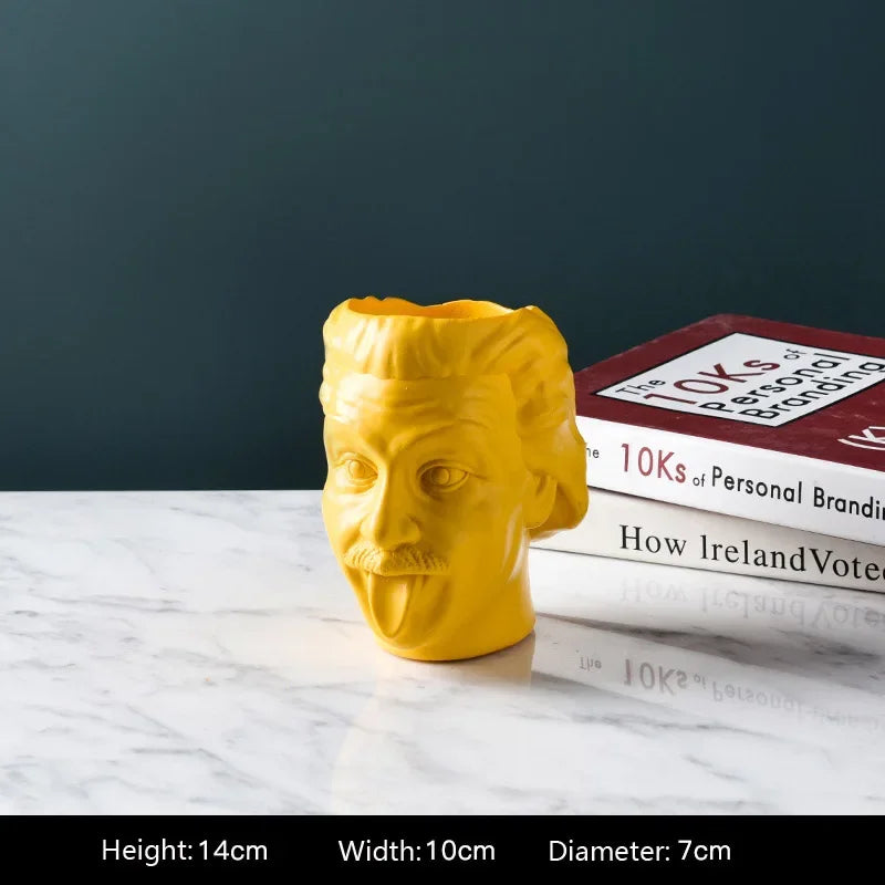 Arden Sculptural Head Vase in Bold Colors – Resin Desktop Flowerpot for Living Room or Office