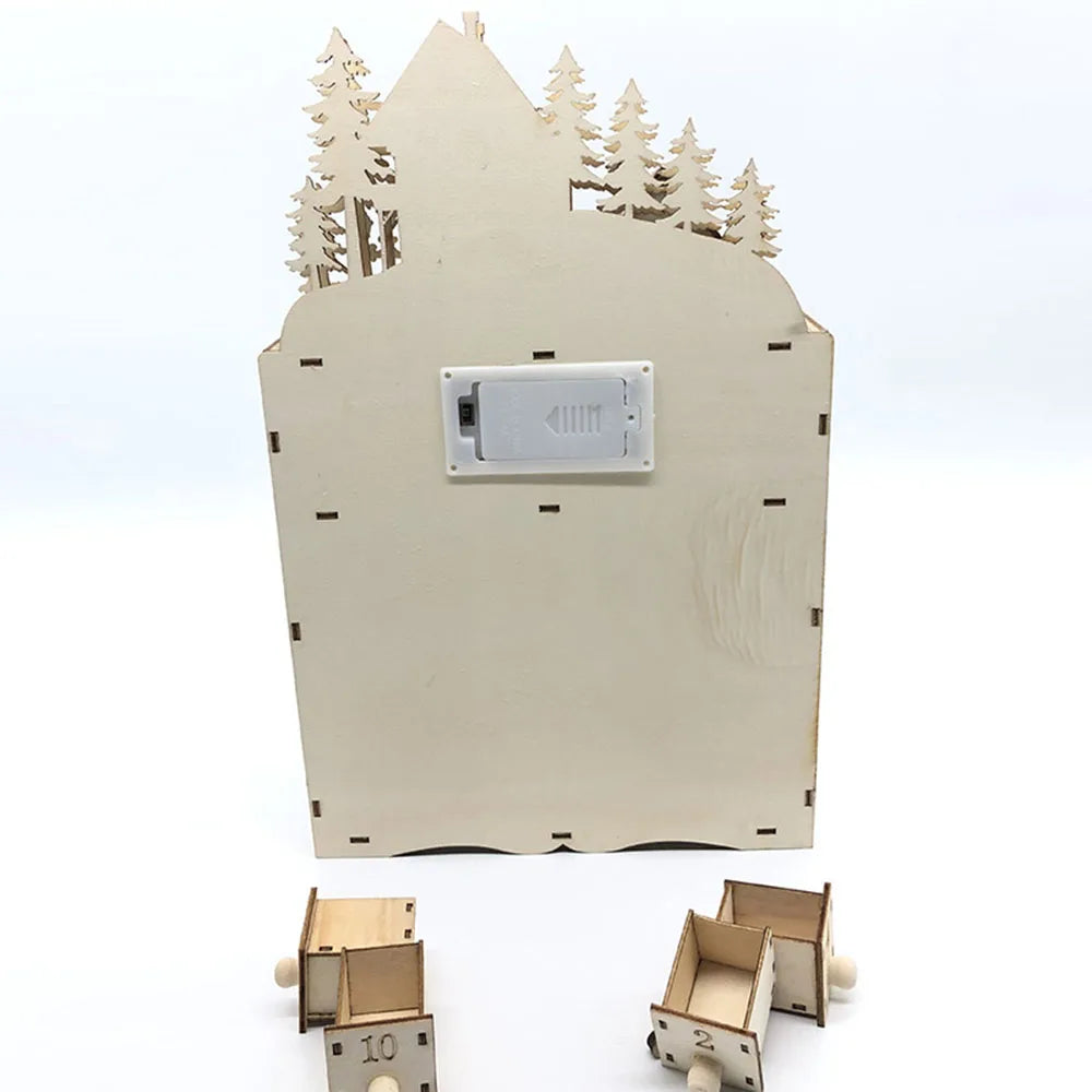 Wooden Christmas Village LED Advent Calendar with 24 Drawers for Living Room Mantel