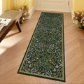 Woodland Botanical Green Runner Rug – Vintage Style Non-Slip Washable Hallway Carpet for Entryway, Bedroom or Living Room