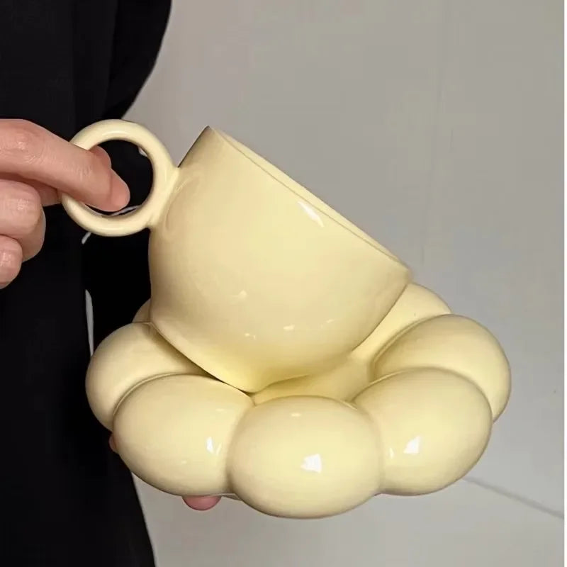 Cloud Ceramic Mug & Saucer Set – Colorful 200ml Coffee Cup for Cozy Kitchen or Office