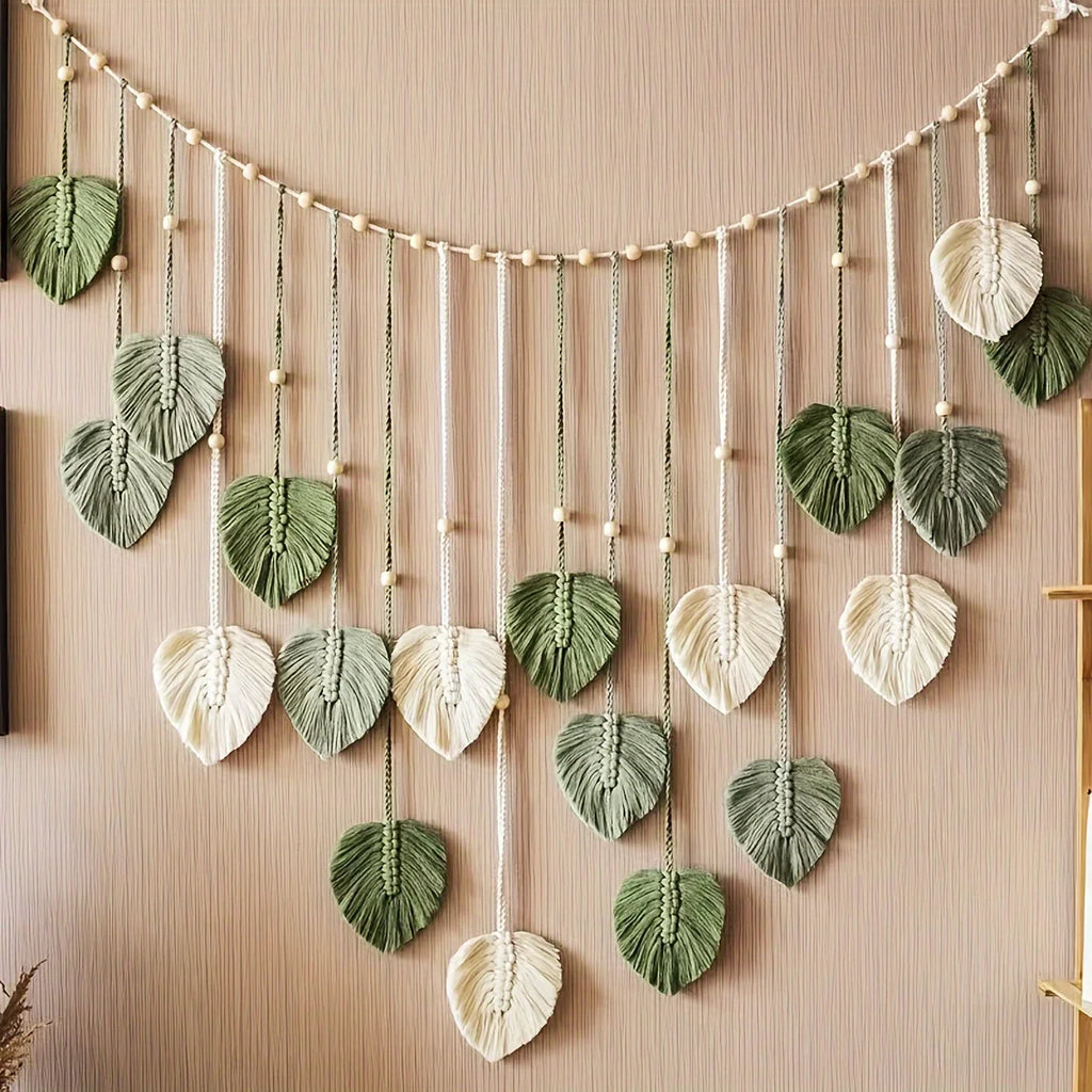 Willow Green Leaf Woven Wall Hanging Garland