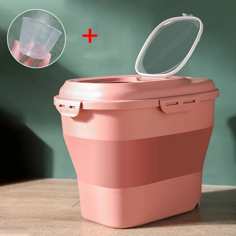 Foldable Airtight Pet Food Storage Container with Wheels, Large Capacity, Collapsible Design – For Dog & Cat Dry Food