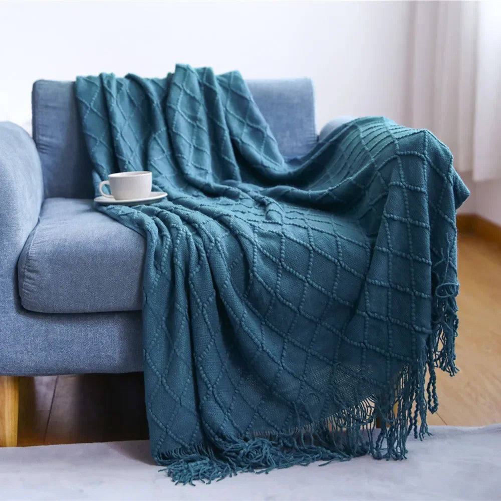 Arlo Textured Knit Throw Blanket with Tassels