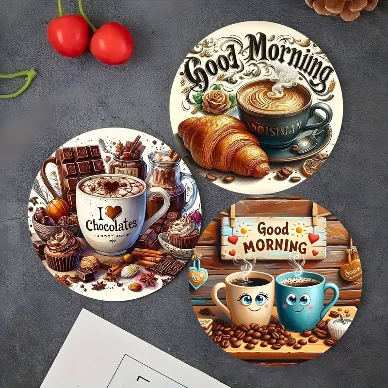 Coffee-Themed Wooden Coaster Set – 12 Pieces for Kitchen & Living Room