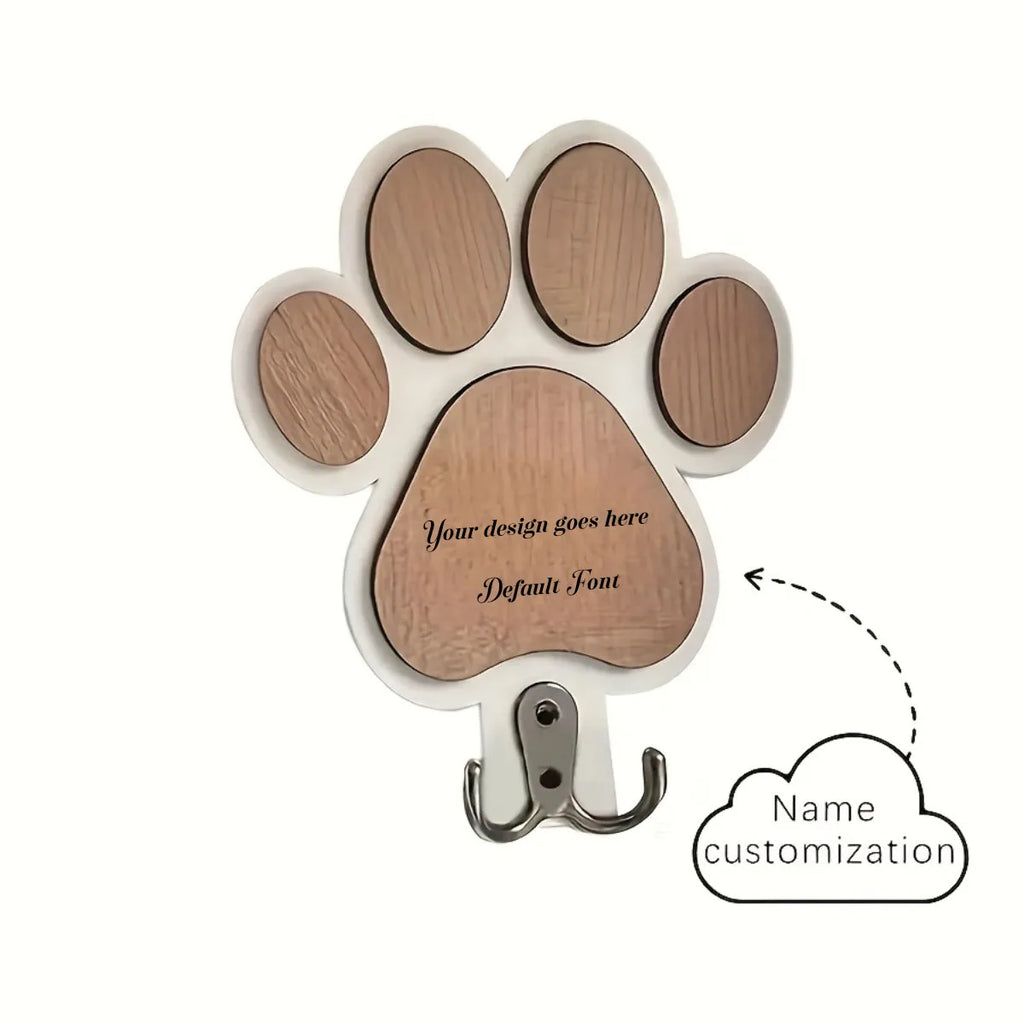 Personalized Paw Print Wooden Leash & Collar Wall Hook