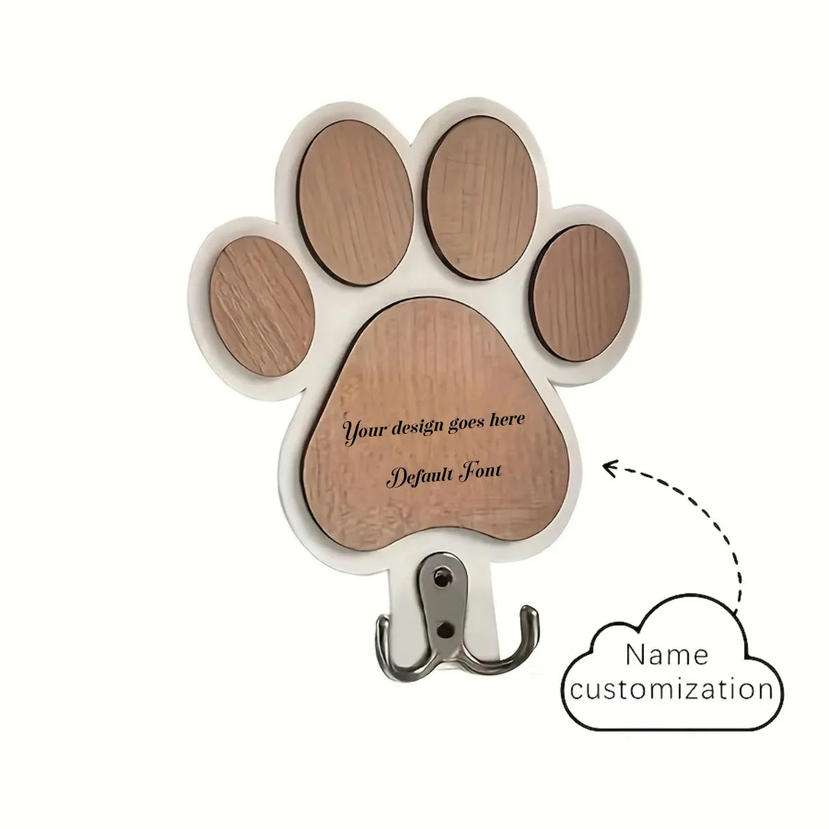 Personalized Paw Print Wooden Leash & Collar Wall Hook