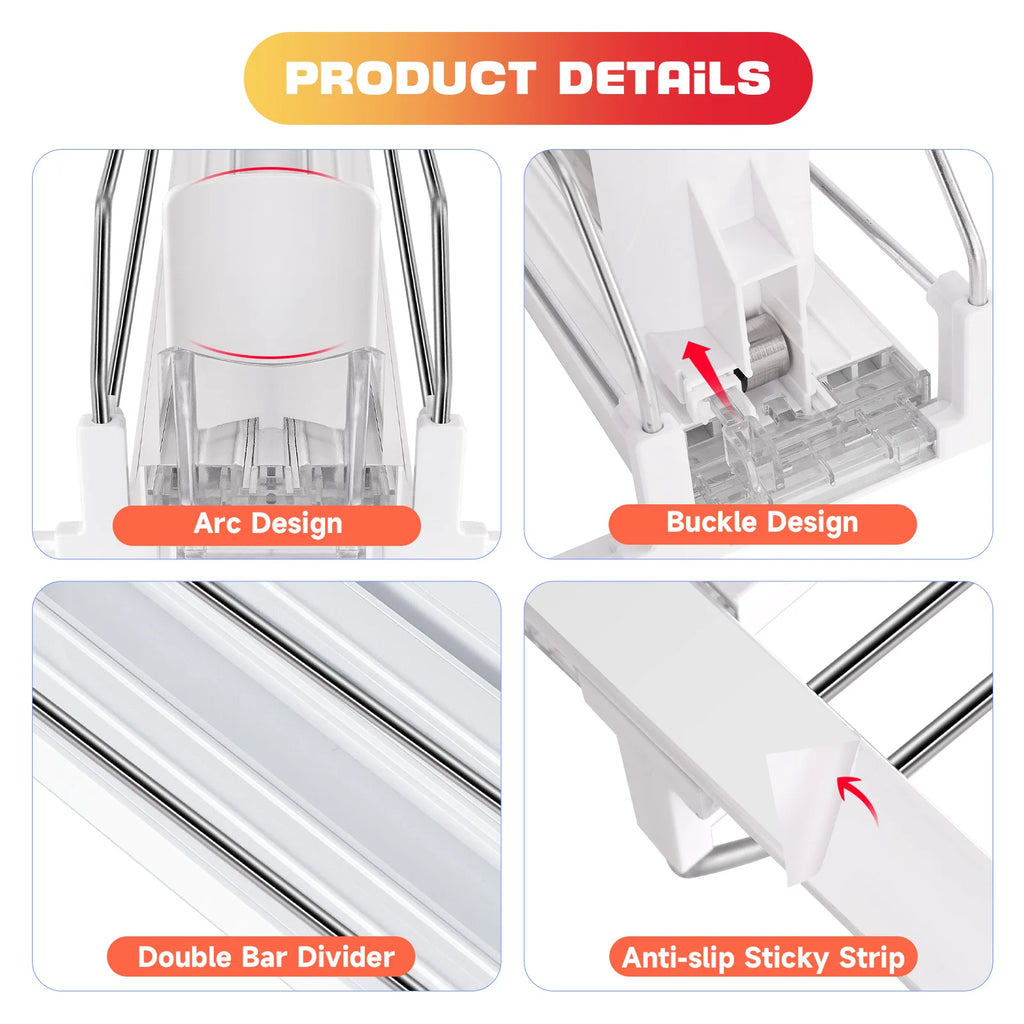 6-Row Drink Can Organizer for Fridge – White Sliding Beverage Rack