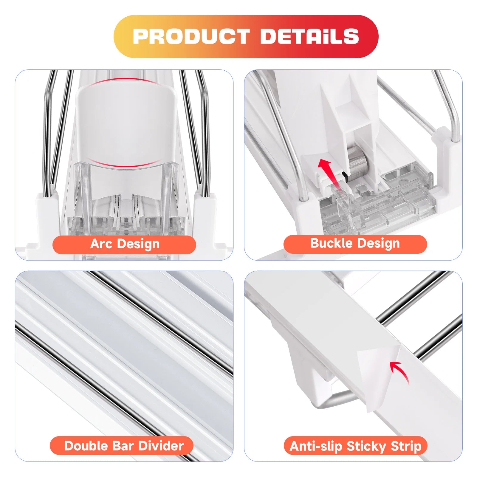 6-Row Drink Can Organizer for Fridge – White Sliding Beverage Rack