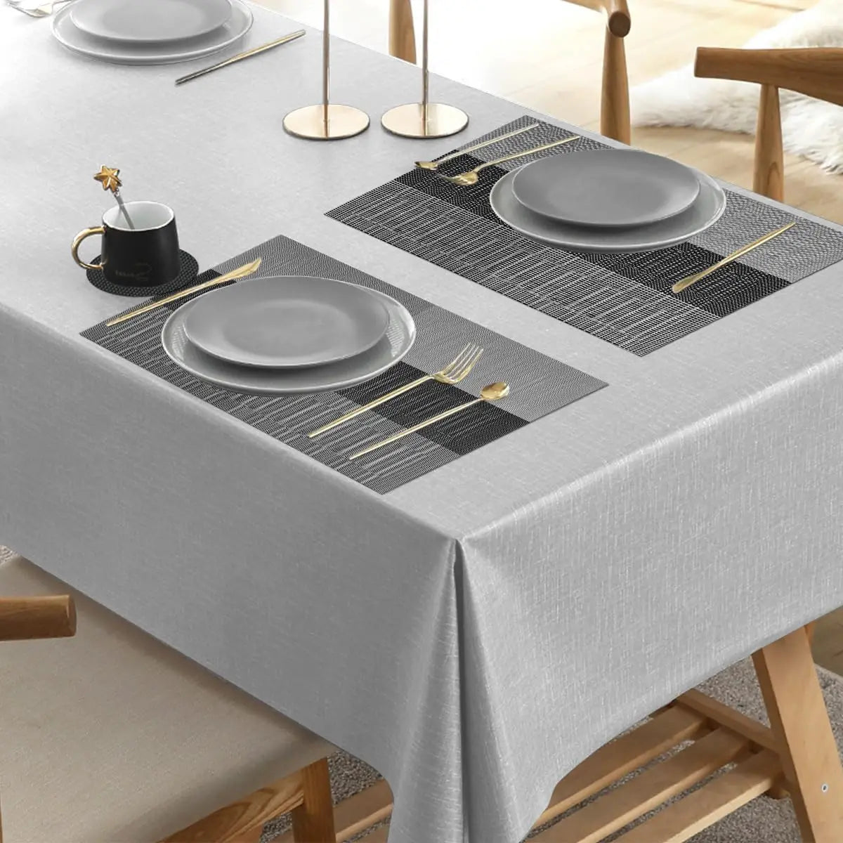 Woven Vinyl Placemats & Coaster Set of 6 for Dining Table