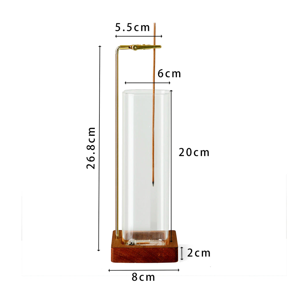 Glass & Wood Incense Holder with Ash Catcher for Home or Desk