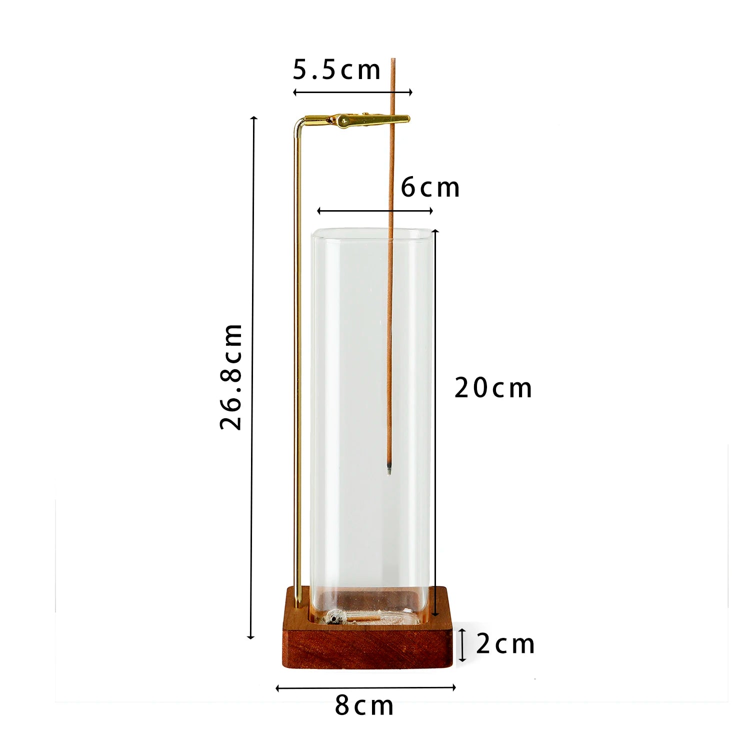 Glass & Wood Incense Holder with Ash Catcher for Home or Desk