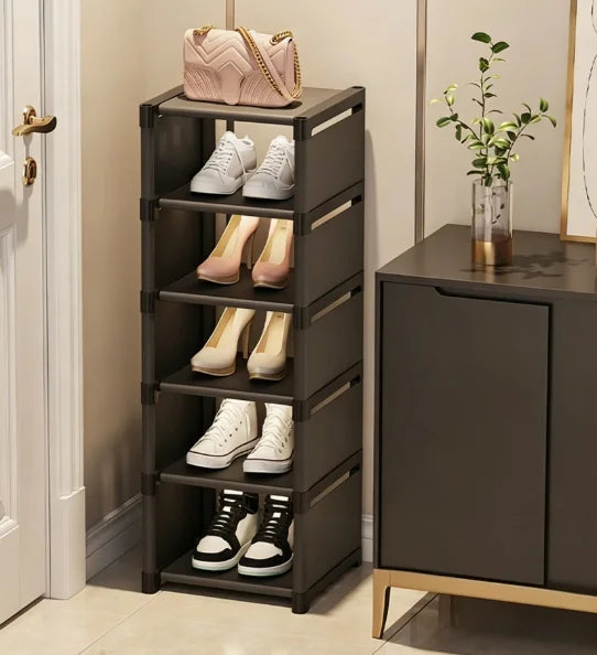 Slim Multi-Tier Metal Shoe Rack for Entryway or Closet—6 or 8 Shelf Narrow Organizer