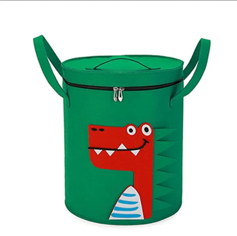 Cartoon Animal Felt Toy Storage Bin with Lid