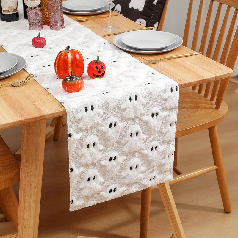 Textured Pumpkin & Ghost Halloween Table Runner for Fall Dining Room Decor – Orange, Caramel, or White