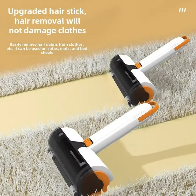 Two lint roller brushes shown in use on a light carpet or sofa surface