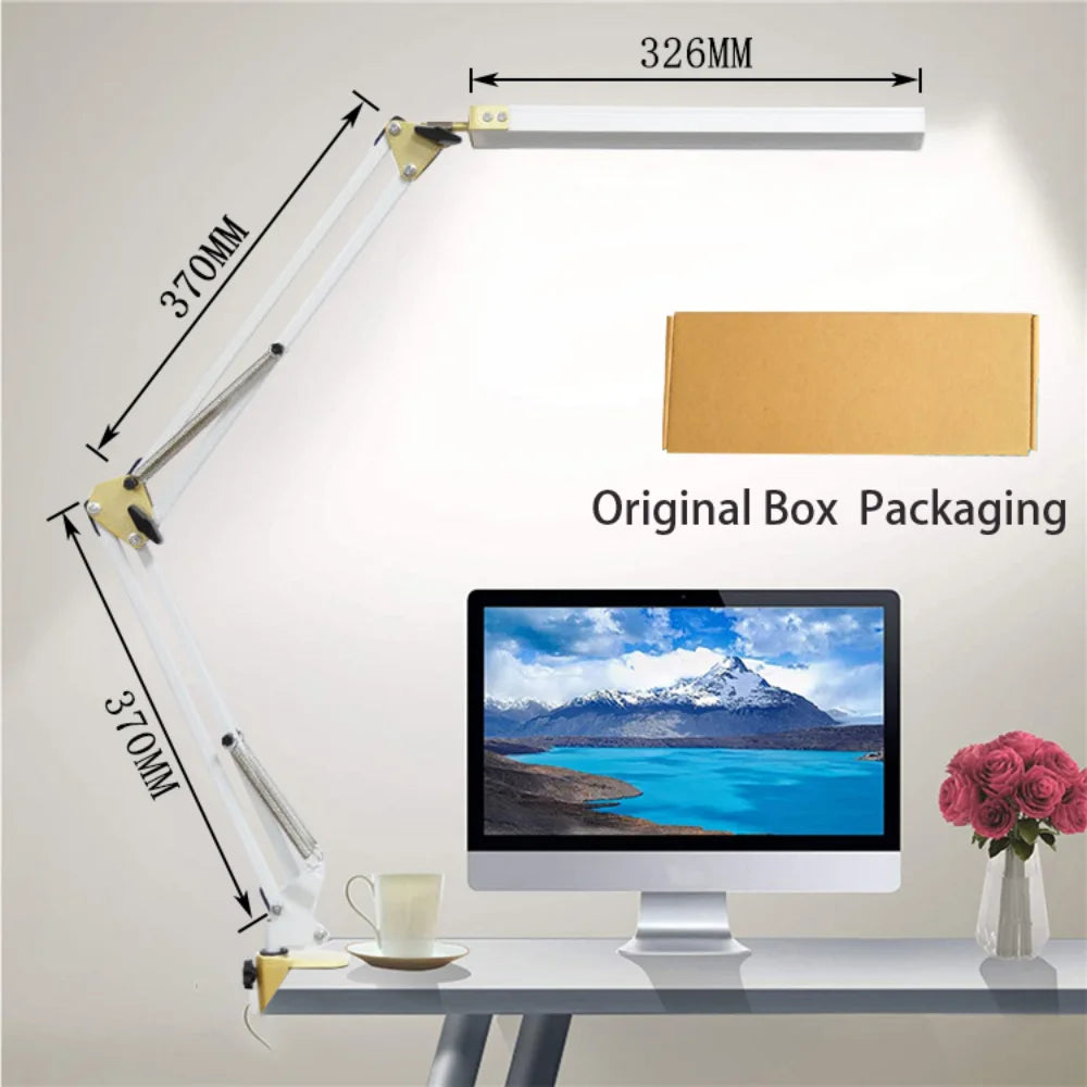 Adjustable LED Desk Lamp with Clamp – Dimmable Swing Arm Light for Home Office, Eye Comfort, and Small Spaces