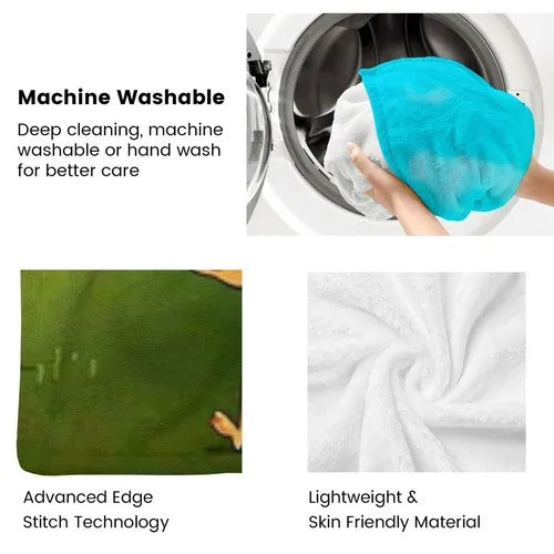 Infographic describing the blanket's machine washability and fabric properties