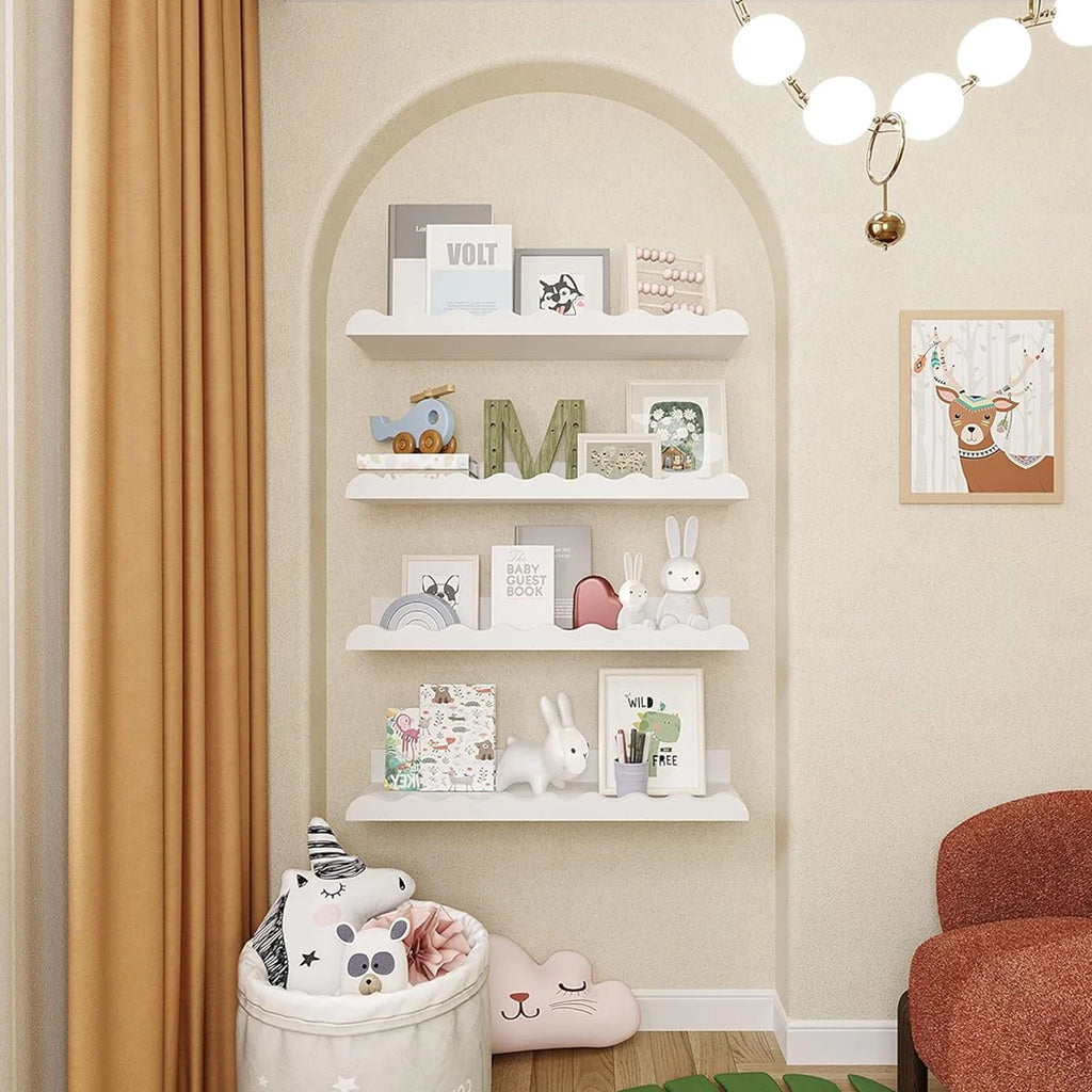 White Wavy Wooden Floating Shelf for Nursery and Kids’ Rooms