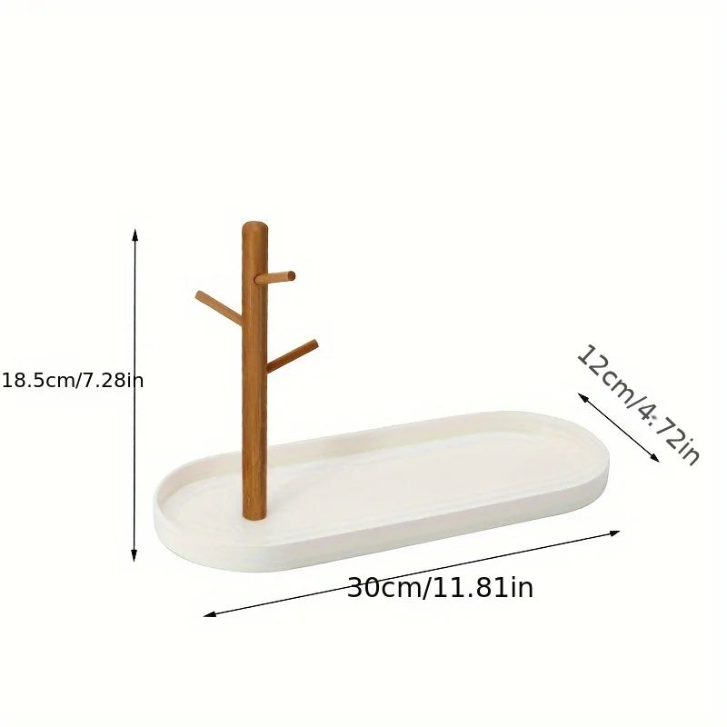 Entryway Key and Jewelry Tray with Wooden Tree Organizer
