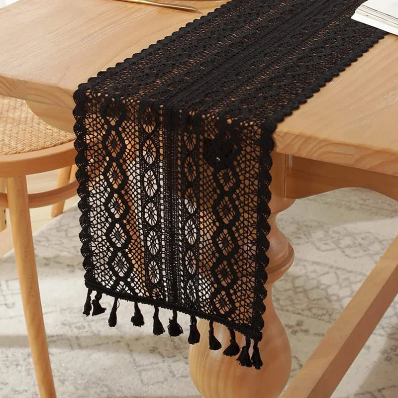 Aster Crochet Lace Table Runner with Tassels