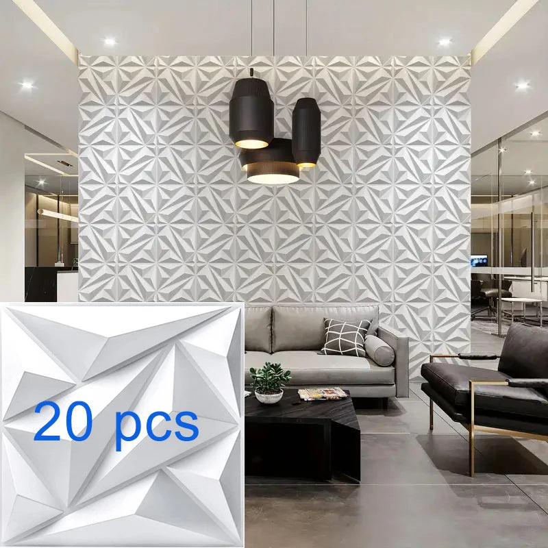 3D Textured PVC Wall Panels – 12 or 20 Square Tiles for Modern Accent Walls, Living Room & Bedroom