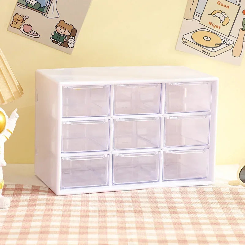 Transparent 9-Drawer Desktop Organizer Box