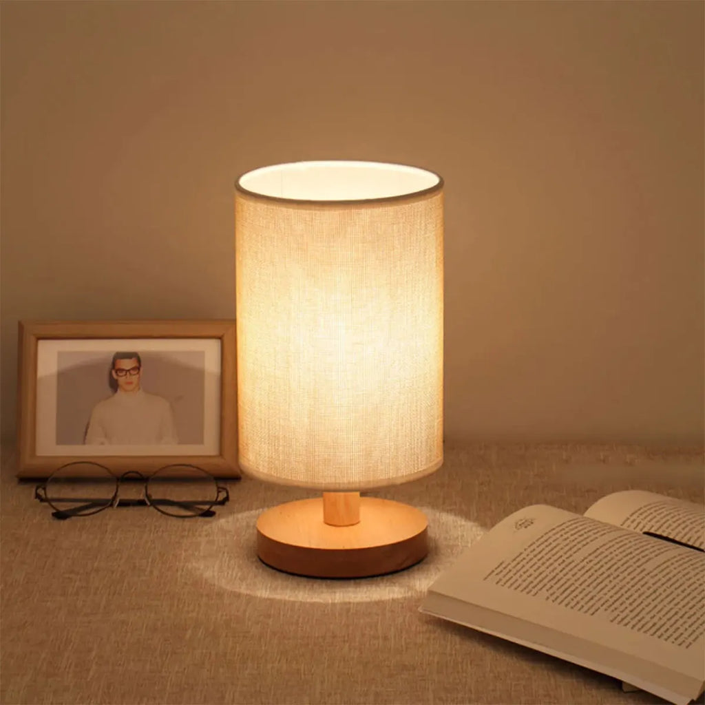 Harbor Cylinder USB Bedside Lamp with Linen Shade