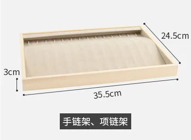 Velvet Jewelry Tray for Drawer or Dresser Organization – Beige & Apricot Wood Display with Compartments for Rings, Necklaces, Earrings